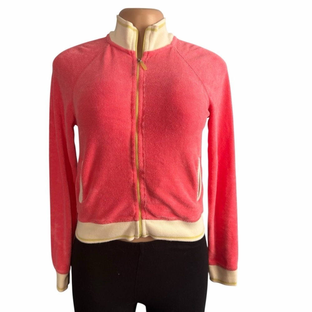 3/$30 ☀️ Victoria’s Secret Vintage Terry Cloth Pink Jacket with Cream Accents